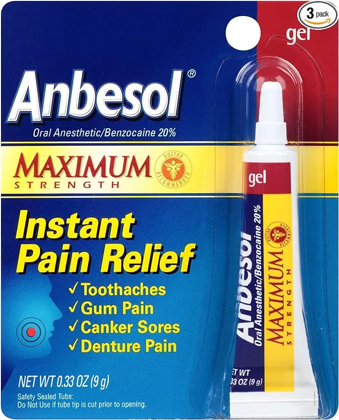 Anbesol Maximum Strength Oral Anesthetic Gel 0.33 Ounce(Pack of 3)