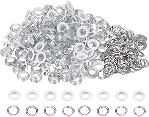 200 Set Round Grommets 8mm Hole Metal Eyelets with Washers for Shoes, White