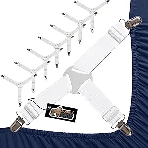 Gorilla Grip Bed Sheet Straps, Adjustable Elastic Fasteners with Metal Clips, Keep in Place Fitted Bedding Holder, Easy Install Suspenders