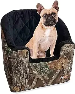 K&H Pet Products Bucket Booster Dog Car Seat with Dog Seat Belt for Car, Washable Small Dog Car Seat, Sturdy Dog Booster Seats for Small Dogs, Medium Dogs, 2 Safety Leashes, Small Realtree Edge Camo