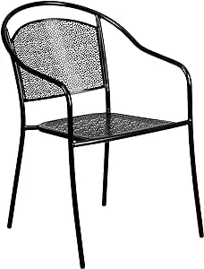 Flash Furniture Commercial Grade Black Indoor-Outdoor Steel Patio Arm Chair with Round Back