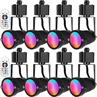 EAGLOD 12W RGB LED Track Light Heads,Dimmable RGBW H Type Track Lighting Head for Accent Task,Retail,Art,Party 120V Multicolor Spotlight Halo Type 8