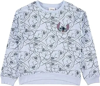 Lilo & Stitch Girls Sweatshirt -Jumbo Print and Embroidery Disney's Stitch Sweatshirt- Sizes 4-16