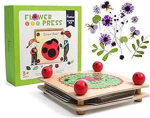 Happytime Kids' Flower & Leaf Press Nature Crafts Wooden Art Kit Outdoor Play Learning Toy Creativity Pressed Flower Art Kit DIY Recycle Floral Press Gift for Kids & Teens, Girls & Boys