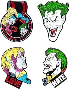 DC Comics Joker Harley Quinn Face Lapel Pin Set (4 piece) - 1 Set 