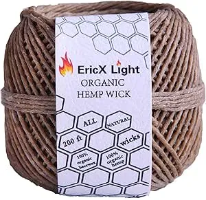 EricX\u205fLight 100% Organic Hemp Wick, 200 FT Spool, Well Coated with Natural Wax