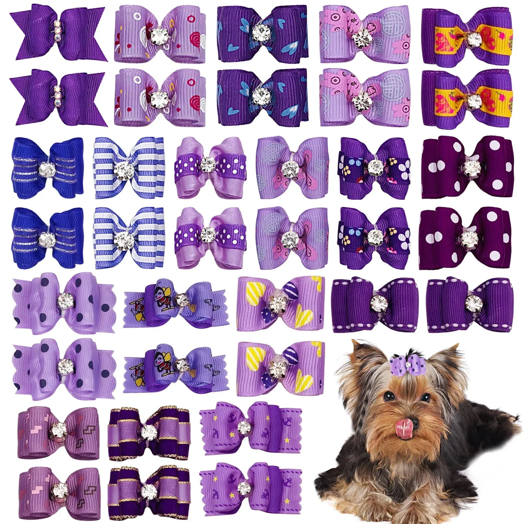 PET SHOW Mixed Styles Pet Cat Puppy Topknot Small Dog Hair Bows with Rubber Bands Grooming Accessories Pink Pack of 20