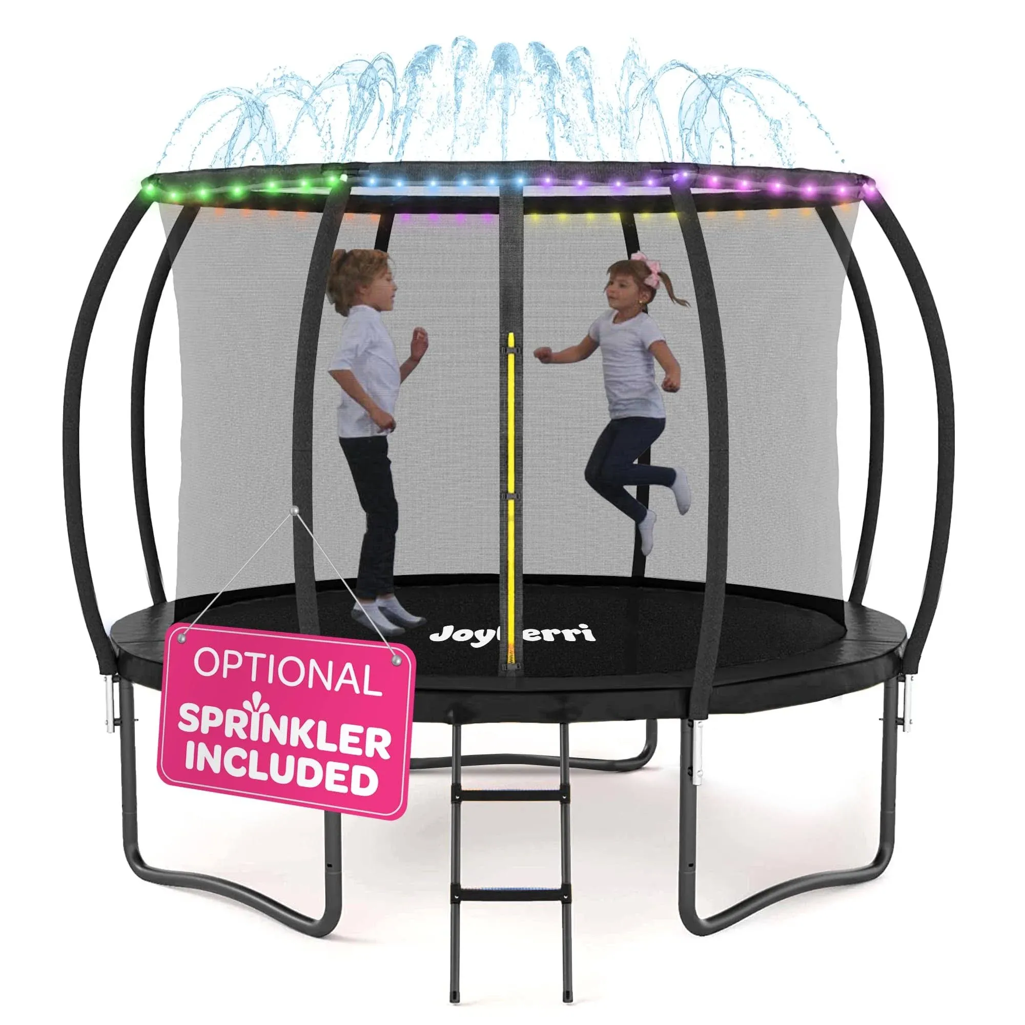 Trampoline for Kids and Adults - 8Ft 10Ft 12Ft 14FT Trampoline with Net - with Bonus Sprinkler and LED Lights/ASTM Certified/Extra Sturdy Recreational Outdoor Trampolines