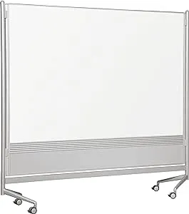 Dry Erase Room Divider: Mobile/Casters, 72 in Dry Erase Ht, 72 in Dry Erase Wd, White, Steel