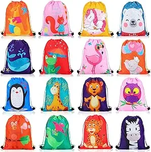 Shappy 16 Pack Drawstring Party Favors Bags Cartoon Animal Candy Goodie Drawstring Bags for Boys Birthday Kids Gift Bags Return Gift Bags for Kids Boys Girls Birthday Party Supplies