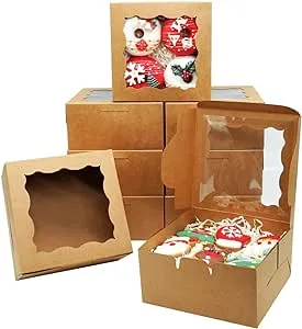 XIINHPKGG 50pcs Cookie Boxes 6x6x3 Inches: Bakery Boxes with Window, Treat Boxes, Chocolate Covered Strawberries Boxes, Mini Cake Boxes, Dessert Boxes - Kraft Paper