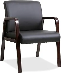 Lorell Black Leather Wood Frame Guest Chair - Bonded Leather Black Seat - Bonded