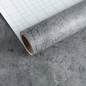 JSEVEM 16"×118" Dark Grey Blue Concrete Wallpaper Peel and Stick Vinyl Faux Concrete Cement Contact Paper Waterproof Industrial Matte Textured Stickers for Bathroom Basement Desk Cabinet Countertops