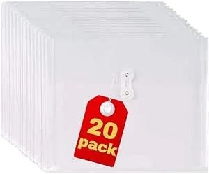 1InTheOffice Poly Envelopes Expandable Plastic Clear Envelope with Button & String Closure, Letter Size, Clear, 20 Pack