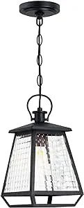 Westinghouse 6112800 Aurelie Contemporary One-Light Outdoor Pendant Light, Textured Black, Clear Waffle Glass