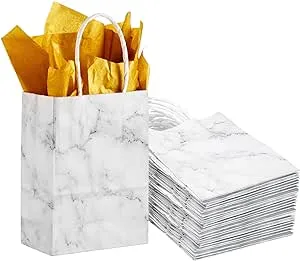 50 Pack Marble White Paper Bags Gift Bags Bulk A4 Double Sided Glitter Gold T...