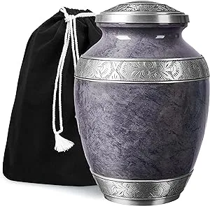 GSM Brands Cremation Urn for Adult Human Ashes - Large Handcrafted Funeral Memorial, Slate Gray Color (Aluminum - 9.6 x 6.8)