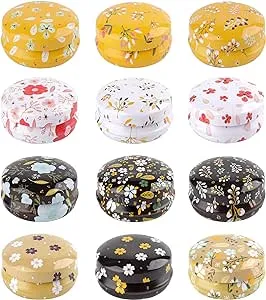 Rarapop 12 Pack Round Empty Tins Box Candle Jars, Flower Mini Travel Tin Cans, 20ml Refillable Container Bottle for Candle, Lip Balm, Salve, Eye Shadow, Powder