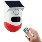 Solar Sound &amp; Strobe Light Alarm with Motion Detector and Remote Controller 120d