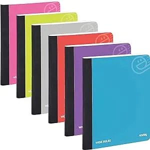 Enday Composition Notebooks Wide Ruled Paper, Hard Cover Composition Notebook, Premium Lined Composition Books, 100 Sheets Ruled Notebook in Pink, Purple, Green, Blue, Red, Grey, Multicolor (6 Pack)