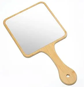 Handheld Mirror,Natural Bamboo Hand Mirror with Handle,Cute Hand held Mirror for Shaving Single-Sided Portable Travel Vanity Mirror for Men & Women,6.3" W x 11.8" L