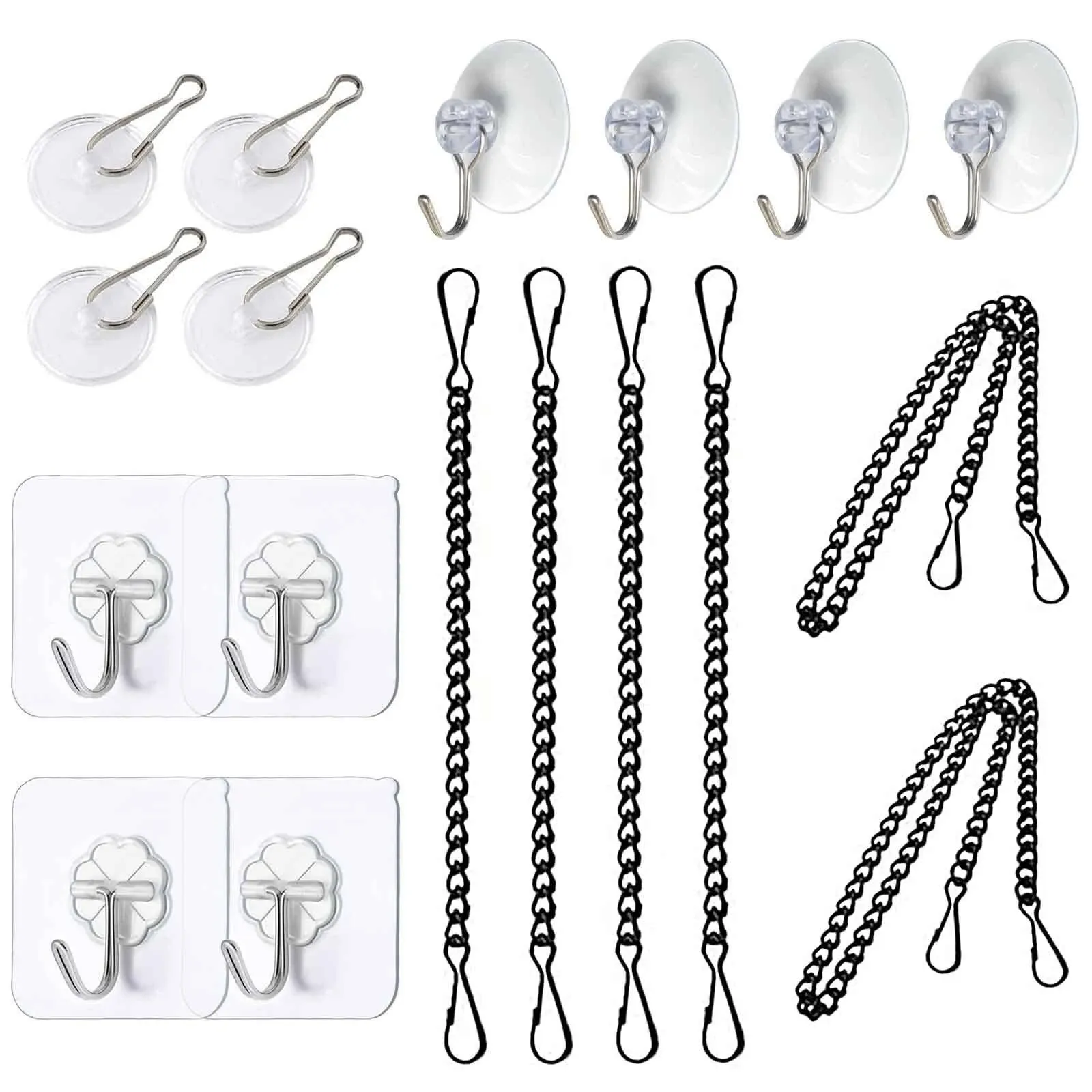 Stained Glass Window Hanging Chain Kit, Picture Hanging Chain with Suction Cup Hooks Sunshine Catcher Metal Nickel Plating Stained Glass Window Panels 10 Inch and 20 Inch (Black)