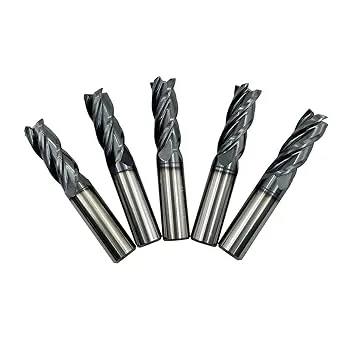 5PCS 1/2'' Carbide Square End Mill Bits Set, Milling Bits Cutter 1/2 Carbide End Mills for Alloy Steels/Hardened Steels, HRC 45 Deg Single End 4 Flute AlTiN Coating