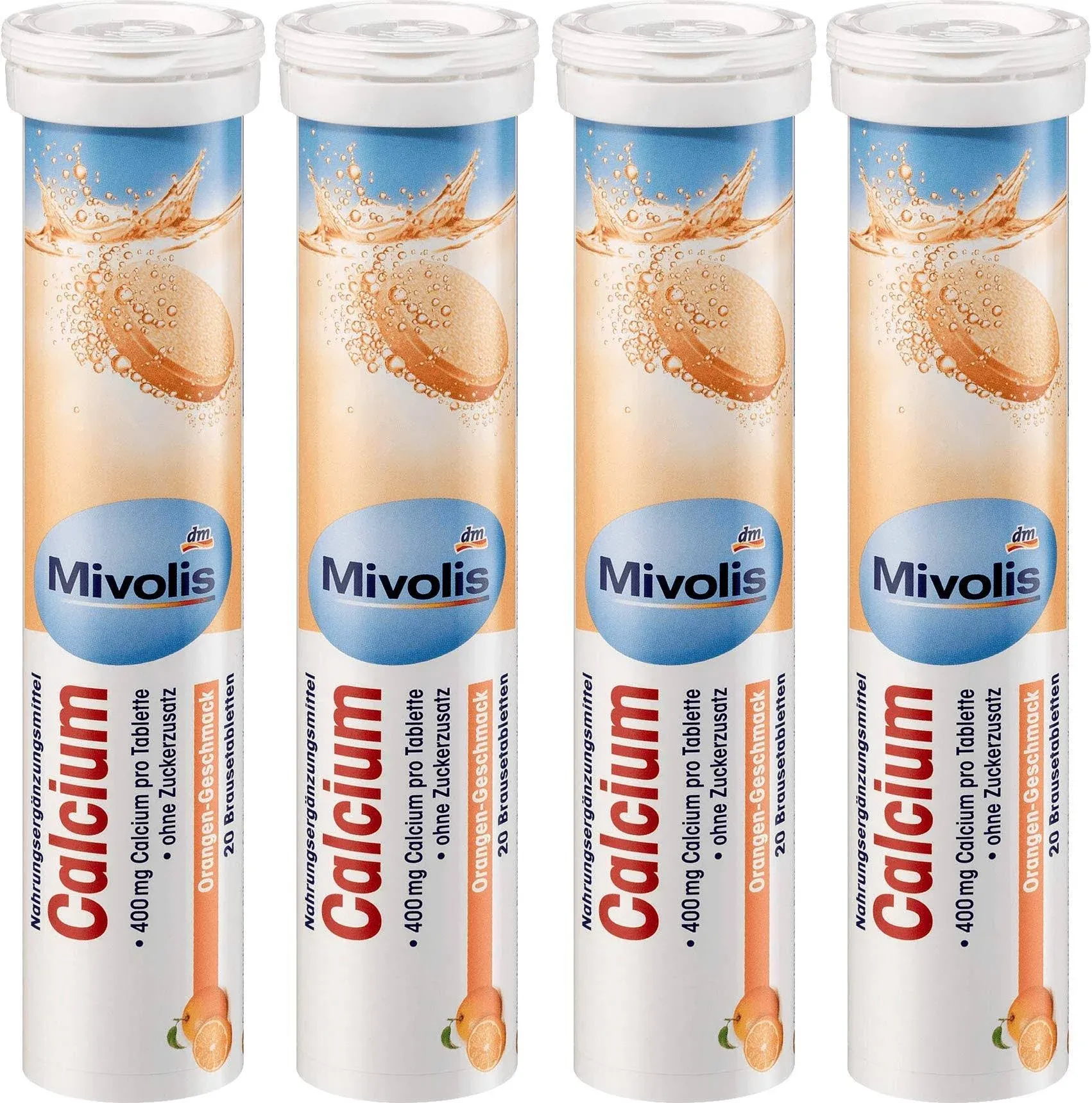 Mivolis Calcium Effervescent Tablets - Dietary Supplements 4 Packs x 20 Pcs | Germany