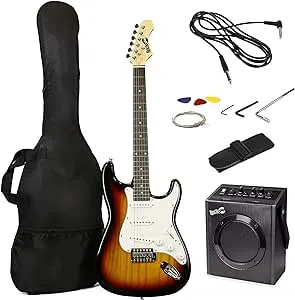 RockJam Electric Guitar SuperKit with 10-Watt Amp, Gig Bag, Picks & Online Lessons 6 String Pack, Right, Sunburst, Full (RJEG03-SK-SB)