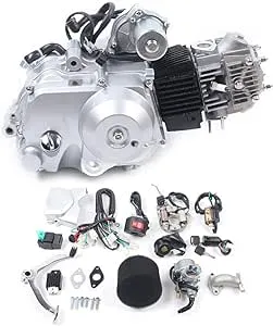 125CC Engine Motor 4-Stroke Horizontal Engine ATV Quad Engine Motor Complete Kit Semi-auto Single Cylinder Air-Cooling Motor w/Reverse Electric Starter for ATV Go Kart