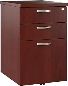 Bush Business Furniture Office in an Hour 3 Drawer Rolling File Cabinet in Hansen Cherry | Mobile Under Desk Drawers for Letter, Legal, and A4-Size Document Storage