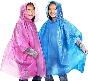 Juvale 10 Pack Kids Disposable Emergency Rain Ponchos with Hood, Pink & Blue, 40.5 x 37 in