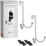 2-Pack Over The Door Hooks - with 2 Hang Heads & Snug Fit Pads Heavy Duty Hook for Hanging Coats, Towels, Caps & Robes - Elegant Matt Finish - No Drill Hanger Organizer - Silver