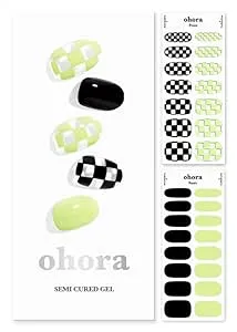 ohora Semi Cured Gel Nail Strips (N Snatched) - Blue, Patterned, Works with Any UV/LED Nail Lamps, Salon-Quality, Easy to Apply & Remove - Christmas Gel Nail Wraps, stickers, Christmas stockings