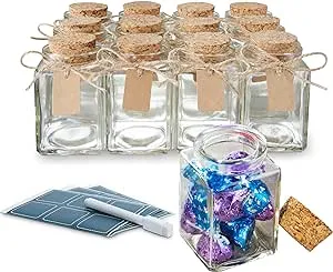 Otis Classic Square Glass Jars with Lids - Set of 12 Mini Glass Jars, 3.4 oz, Size: 3.4 fl oz