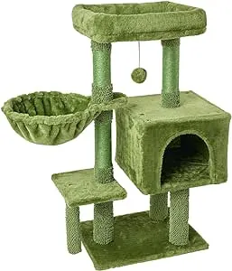 FISH&NAP Cute Cat Tree Kitten Cat Tower for Indoor Cat Condo Sisal Scratching Posts with Jump Platform Cat Furniture Activity Center Play House Green