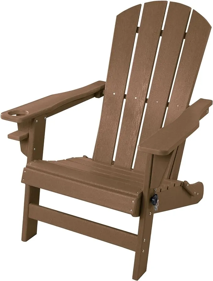 Kozyard Folding Adirondack Chair, Patio Outdoor Chairs, HDPE Plastic Resin Deck Chair, Painted Weather Resistant, for Deck, Garden, Backyard & Lawn Furniture, Fire Pit, Porch Seating (Taupe)