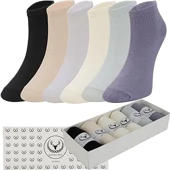 Women&#039;s Soft Cotton Breathable Ankle Socks with Gift Box 6 Pairs Light Tones ...