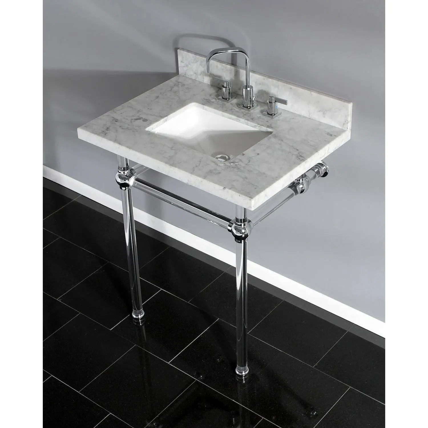 Kingston Brass KVPB30MASQ1 30X22 Carrara Marble Vanity with Sink and Acrylic Feet Combo, Carrara Marble/Polished Chrome