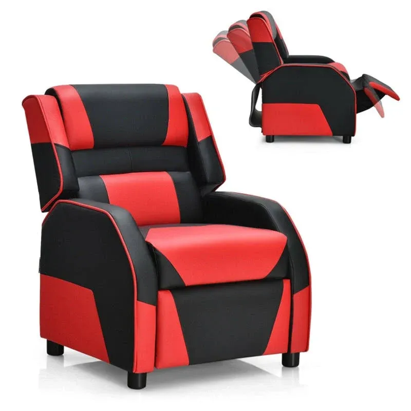 Kids Youth PU Leather Gaming Sofa Recliner with Headrest and Footrest-Red