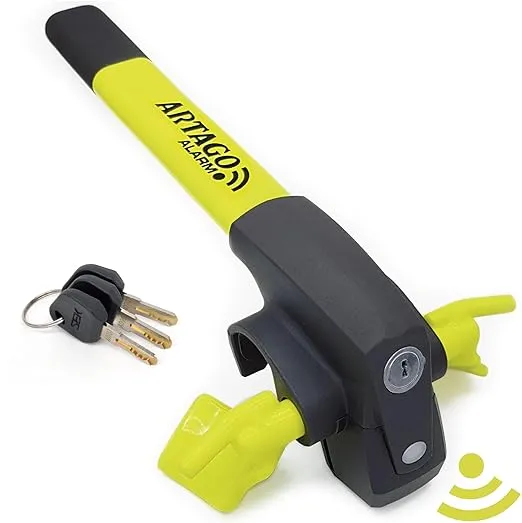 ARTAGO 870 High-End Steering Wheel Lock 2in1 Without or with 120dB Alarm + Don't Touch Warning, Visible and Deterrent High Security, Universal Anti Theft Bar Locking Device for Car, Truck, Van, Camper