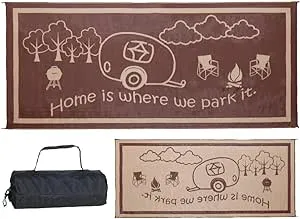 Stylish Camping 8-Feet x 18-Feet Outdoor RV Home Patio Reversible Mat - Brown/Beige