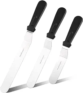 Offset Frosting Cake Knife set of 3 Black 6 8 & 10 Inch Angled Icing Spatula for Decorating