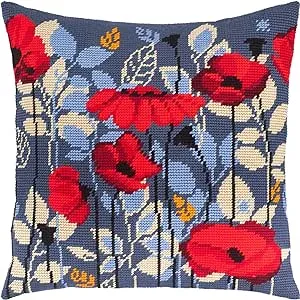 Brvsk Poppies in The Evening. Needlepoint Kit. Throw Pillow 16×16 Inches. Printed Tapestry Canvas, European Quality