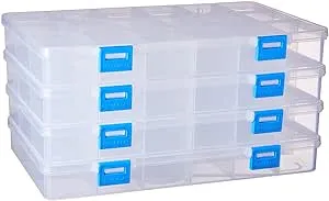 BENECREAT 4 Pack 18 Grids Large Transparent Plastic Storage Box Bead Organizer with Adjustable Dividers for Jewelry, Beads, Tools, Craft Accessories and Other Small Items - 9.4x5.7x1.18 Inch