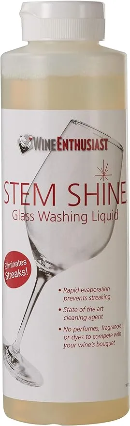 Wine Enthusiast Stem Shine - Wine Glass Liquid Cleaner to Eliminate Streaks, Remove Odor, Clean Contaminants & Grim – Hand Wash Delicate Glassware & Crystal (16 oz)