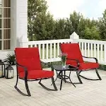 Solaura 3-Piece Outdoor Rocking Chairs Bistro Set Black Patio Furniture Thickened Cushion Coffee Table