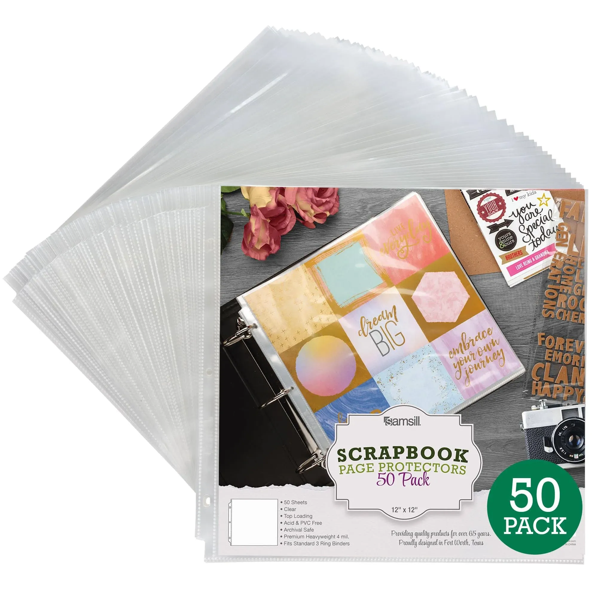 Samsill Scrapbook Refill Pages 12x12 Inches, 50 Pack, 4 mil Super Heavyweight