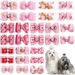 Pet Show Mixed Styles Pet Cat Puppy Topknot Small Dog Hair Bows with Rubber Bands Grooming Accessories Pack of 20 Pink