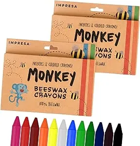 2 Pack | Natural Beeswax Crayons For Toddlers And Kids | Kid-Friendly Crayons Made With 100% Pure Beeswax - 12 Vibrant Colors